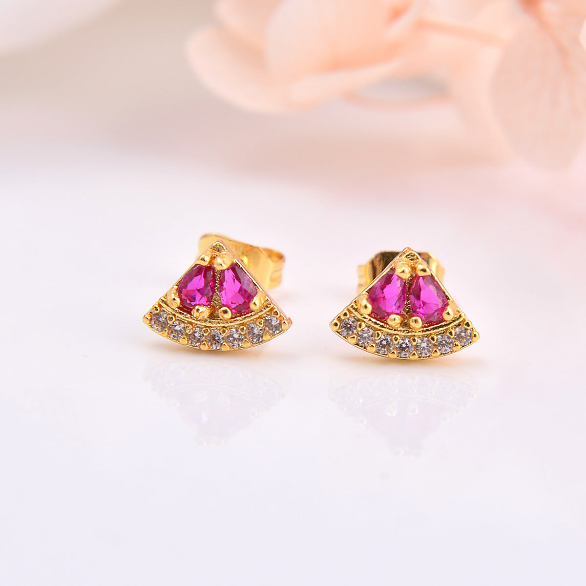 Copper Zircon-encrusted Stud Earrings Ornament