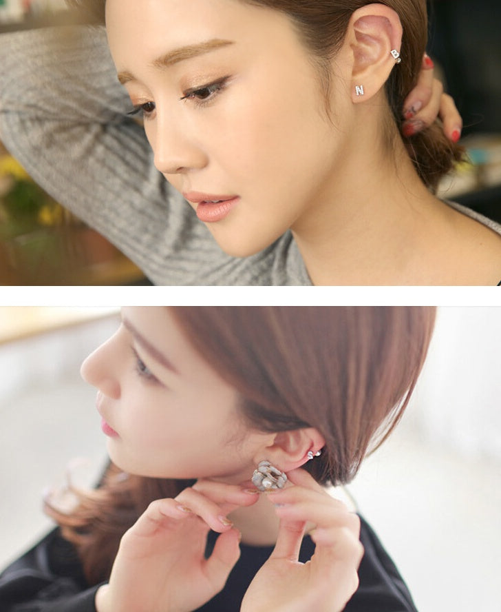 Korean Alphabet 925 Sterling Silver Zircon Hypoallergenic Stud Earrings Temperament