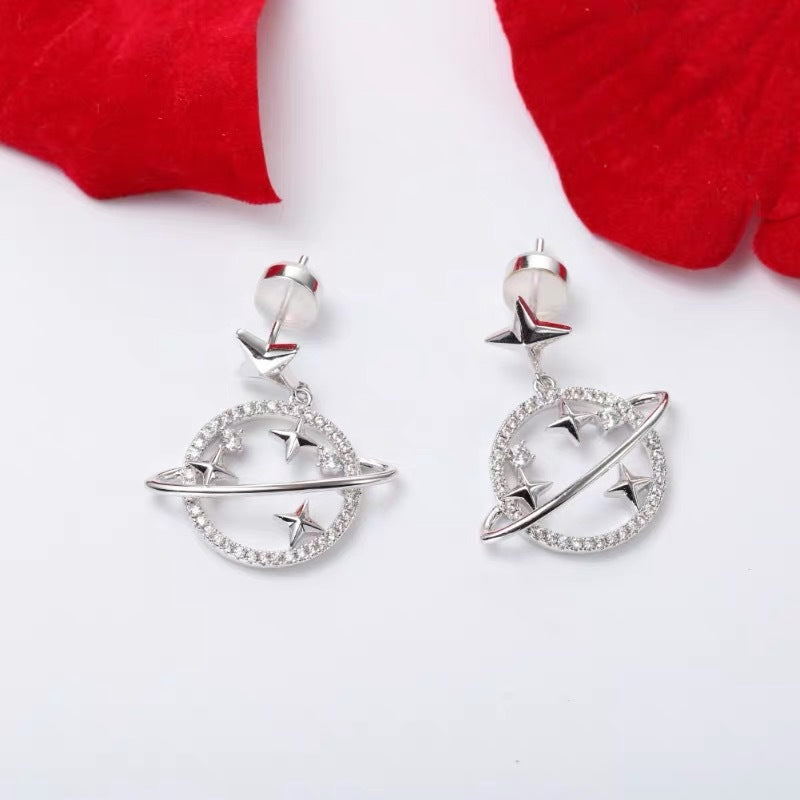 Korean Fashion Universe Planet Star Drop Earrings Aesthetic Zircon Dangle Trendy Femme Saturn Jewelry