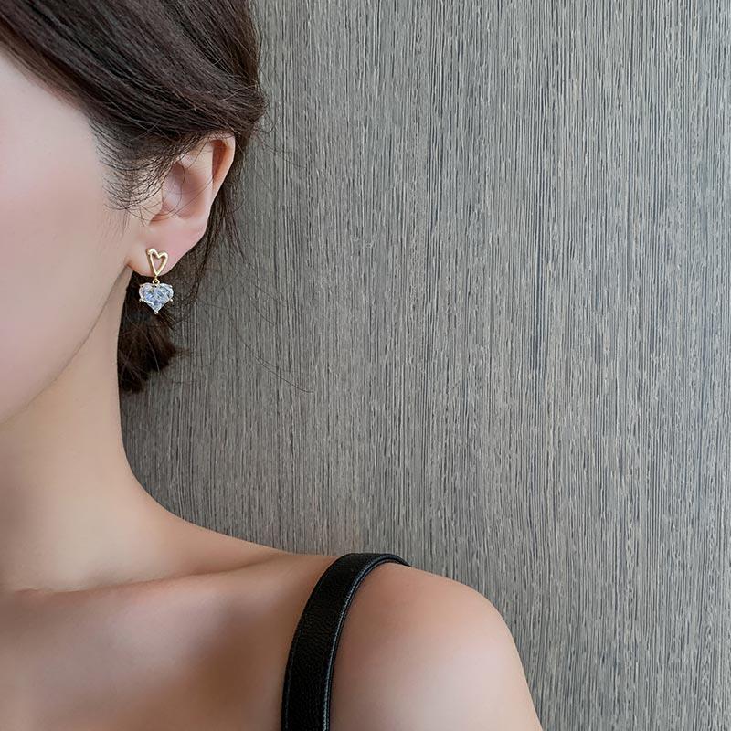 New Love Zircon Earrings Silver Needle Stud