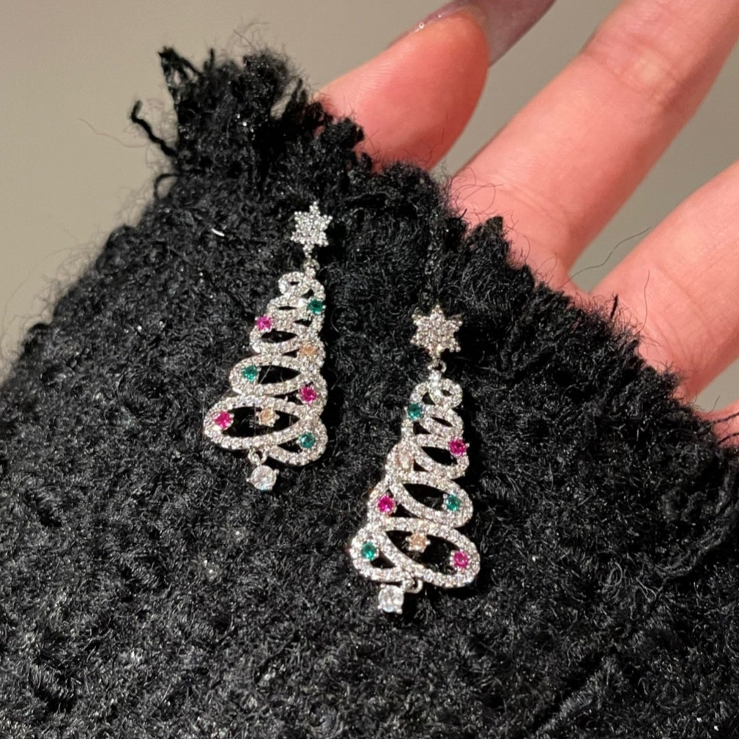 New Full Inlaid Colorful Zircon Christmas Tree Tassel Earrings Fashion Party Jewelry - Christmas Gift