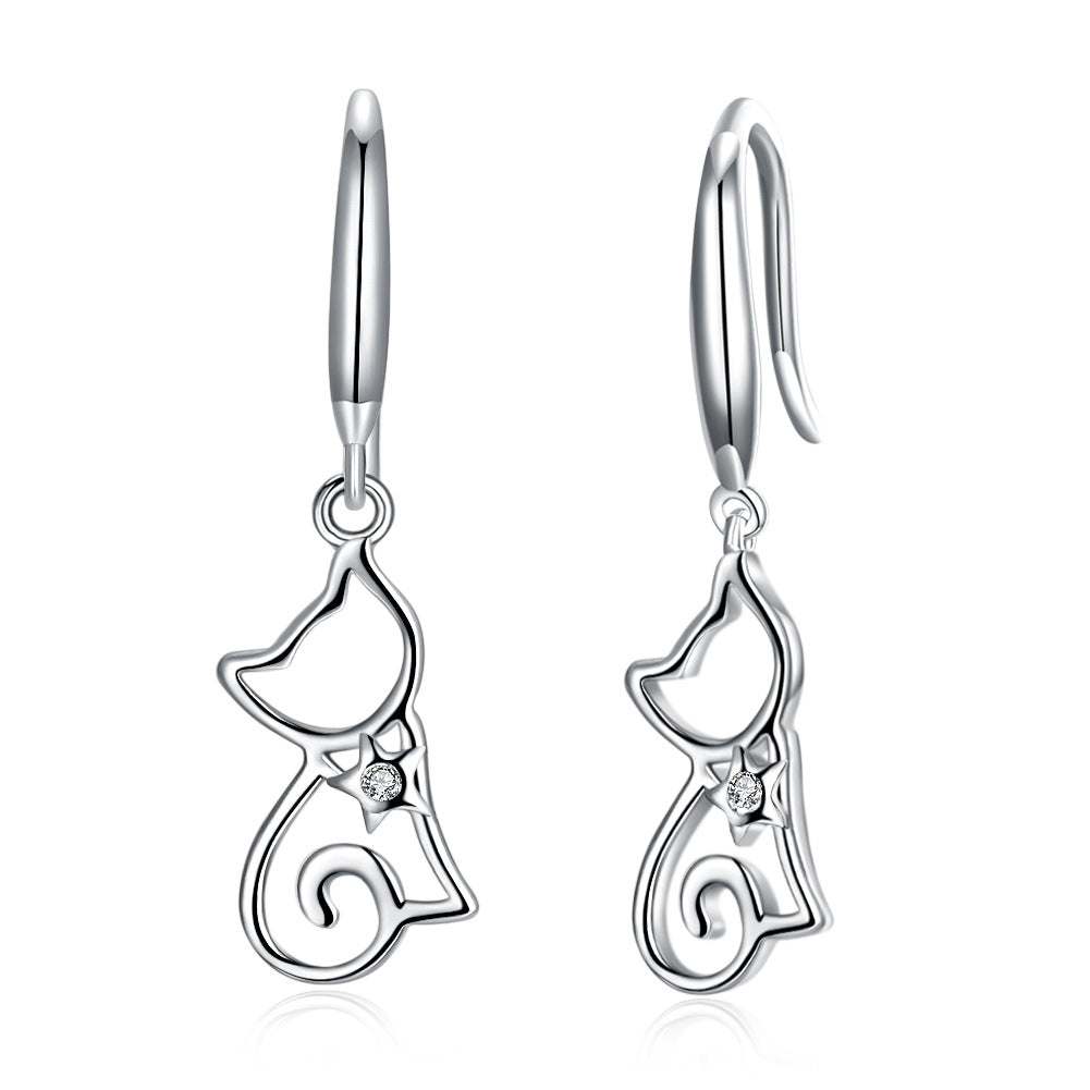 Sterling Silver Cat Zircon Earrings Earring