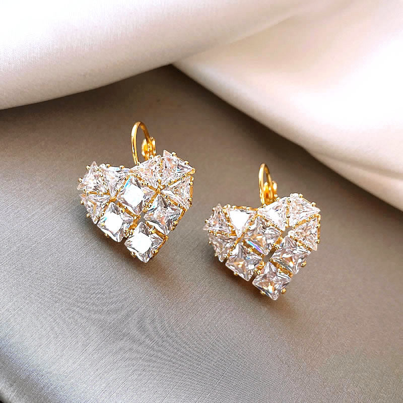 French Style Heart-shaped Zircon Earrings