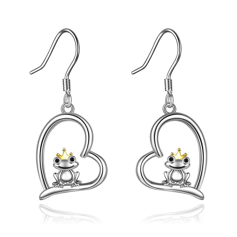 YFN Sterling Silver Heart Crown Frog Dangle Drop Earrings for Pet Lovers