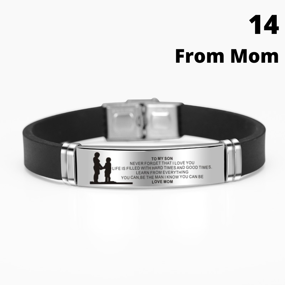 Gift for son from parent, mother, father, mom, dad, "To My Son" Portrait Stainless Steel Silicone Bracelet, birthday, graduation day, anniversary