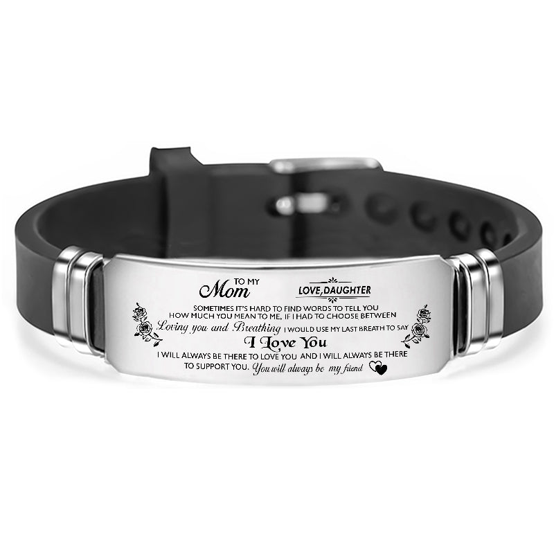 "to mom" adjustable silicone stainless steel inspirational bracelet