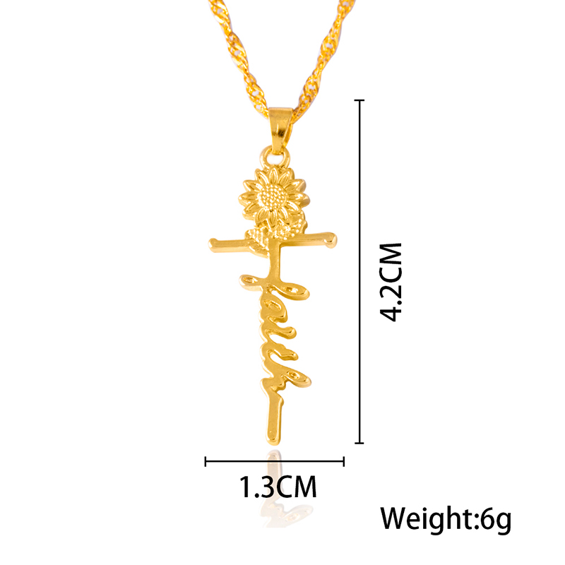 gold sunflower "faith" & cross necklace