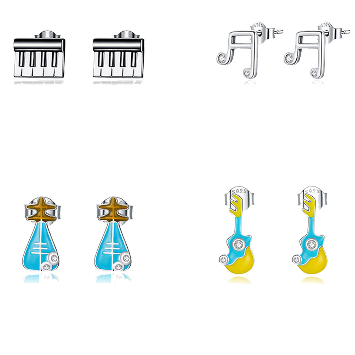 s925 silver musical pattern stud earrings