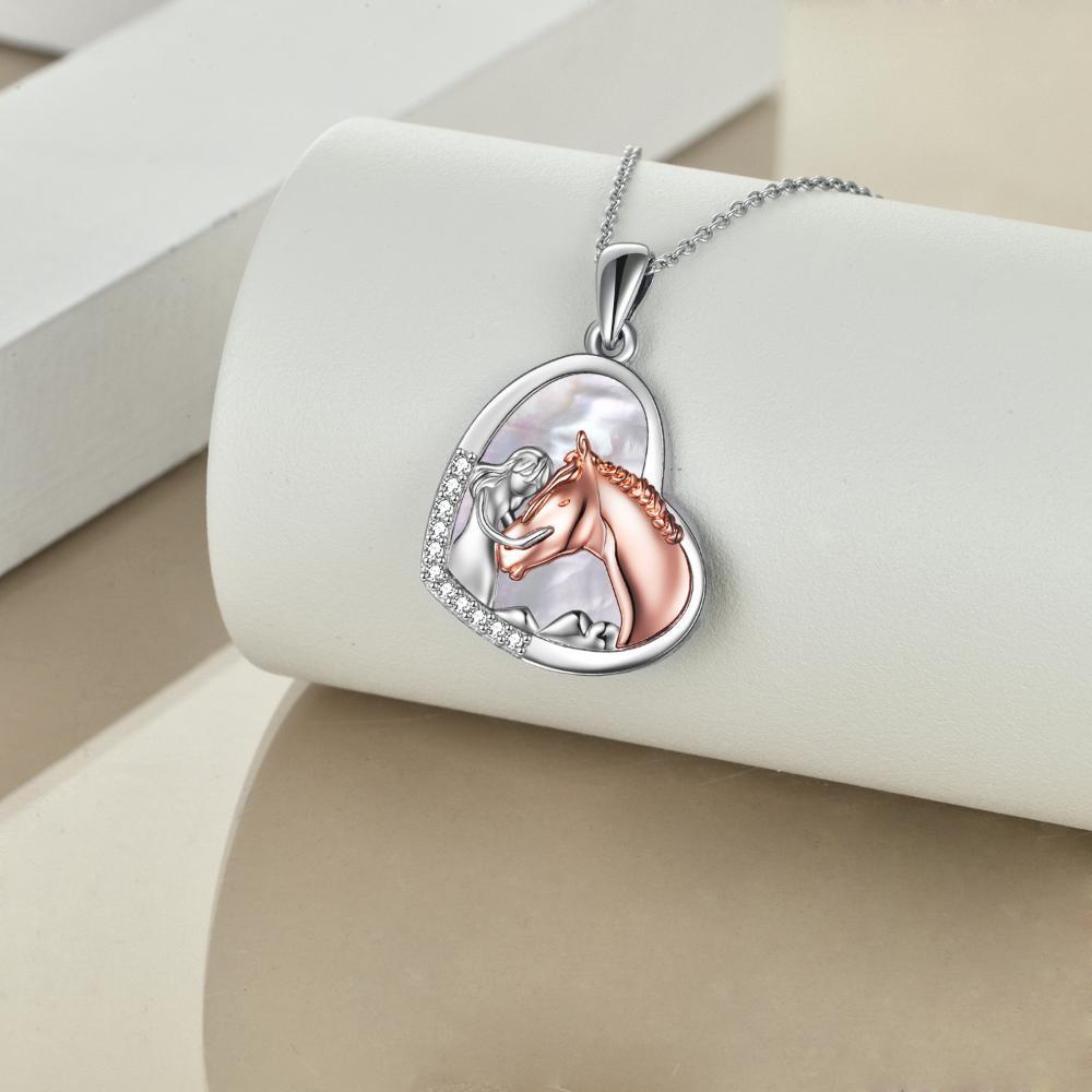 YFN Sterling Silver Girls Embrace Horse Heart Pendant Necklace for Women Girls (US only)