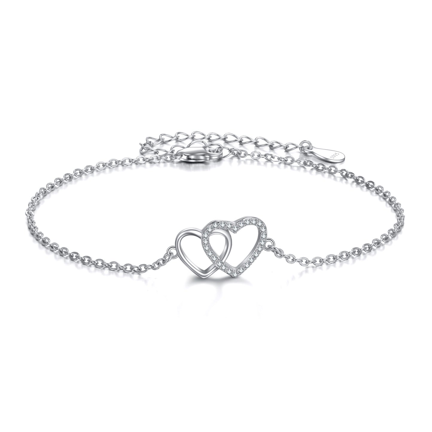 YFN Sterling Silver Double Love Heart Bracelet Jewelry Gifts for Women (US only)