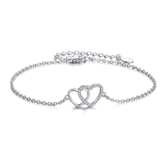 YFN Sterling Silver Double Love Heart Bracelet Jewelry Gifts for Women (US only)