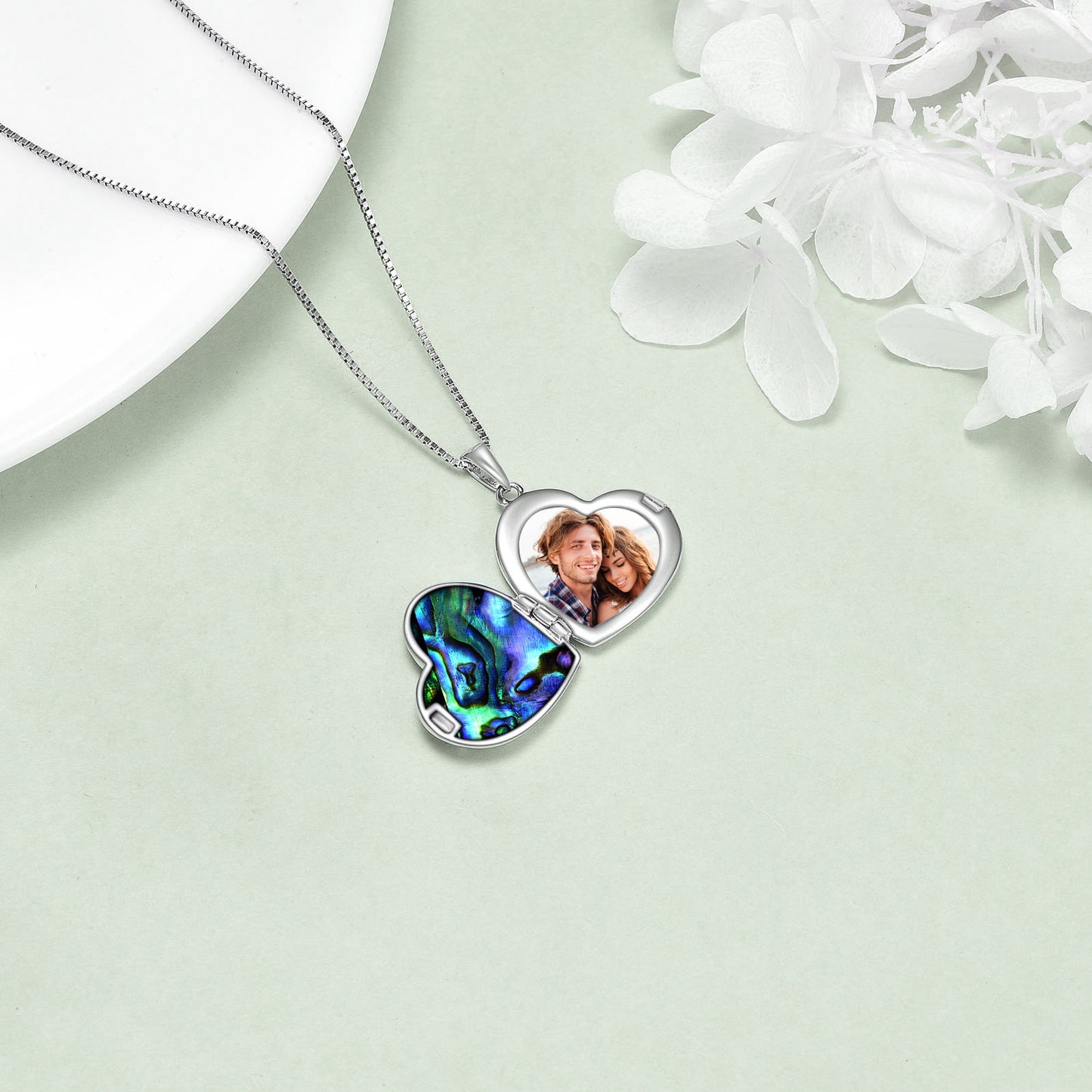 YFN Horse and Girl Abalone Shellfish Heart Sterling Silver Photo Locket Necklace (US only)