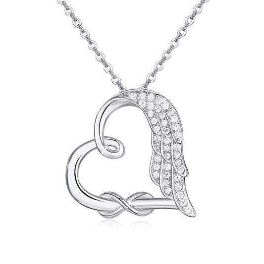 YFN Sterling Silver Guardian Angel Wings Heart Shape Infinity Symbol Pendant Necklace For Women And Girls (US only)