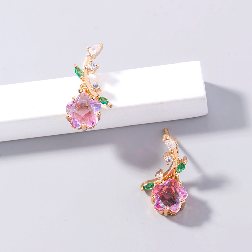 European and American jewelry plum blossom zircon earrings leaf flower ladies
