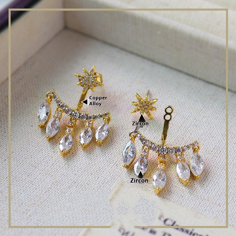 New Retro Eight Awn Star Zircon Earrings Fashion Pendant Stud for Party Gift