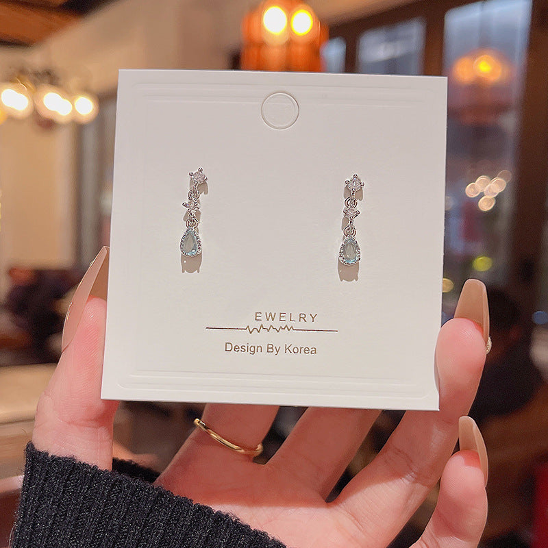 Silver Needle Long Fringed Zircon Earrings