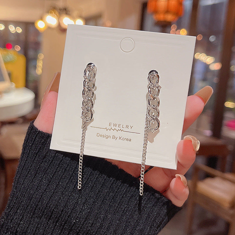 Silver Needle Long Fringed Zircon Earrings