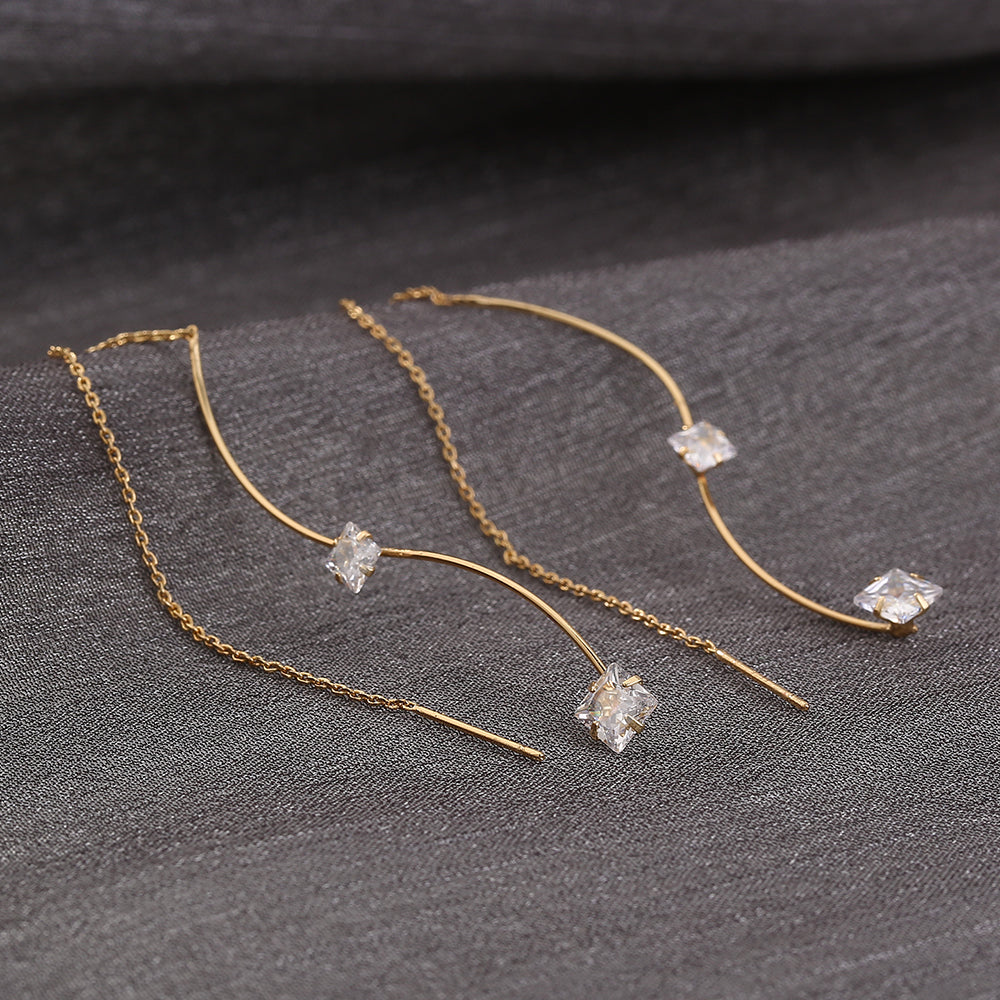 Simple And Long Earrings Korean Tzitzit With Micro-zircon