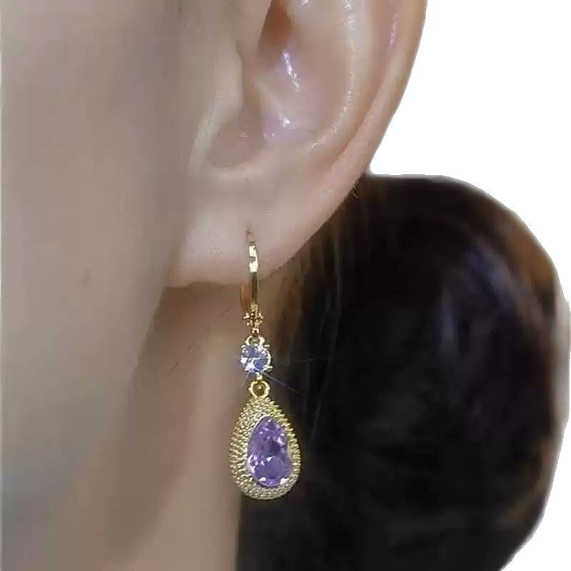 Fashion Purple Droplet Zircon Durian Earrings
