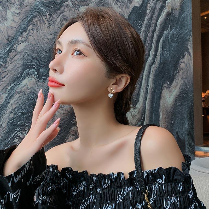 New Love Zircon Earrings Silver Needle Stud