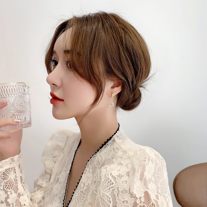 Early Spring Korean Chain Flower Zircon Earrings Exquisite Female