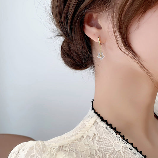 Early Spring Korean Chain Flower Zircon Earrings Exquisite Female