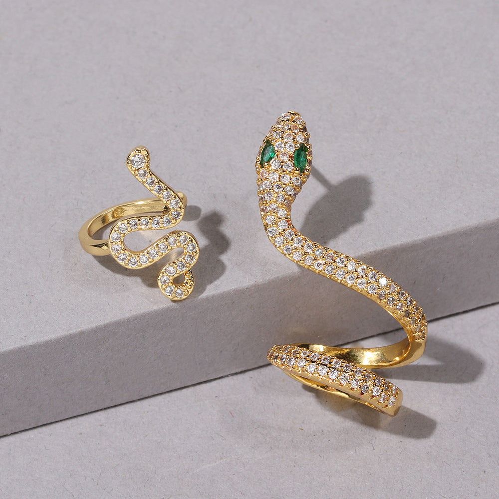 Three-Dimensional Animal Ear Clip Zircon Gold Snake Earrings