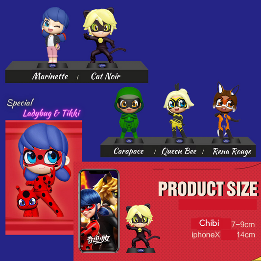 Miraculous Ladybug & Cat Noir Chibi Figure Blind Box Queen Bee Reno Rouge Carapace Marinette Official Licensed toy model action figures superhero figure