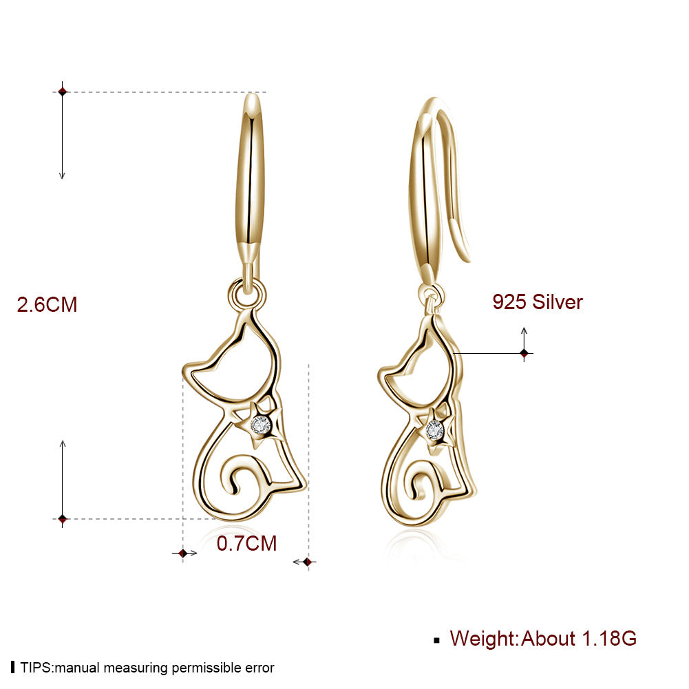 Sterling Silver Cat Zircon Earrings Earring