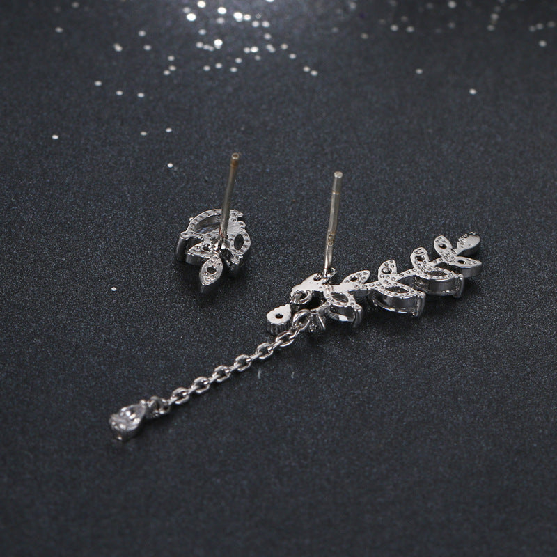 Fashion Spring Equinox Ten Li Zircon Stud Female Simple Graceful Leaf Earrings