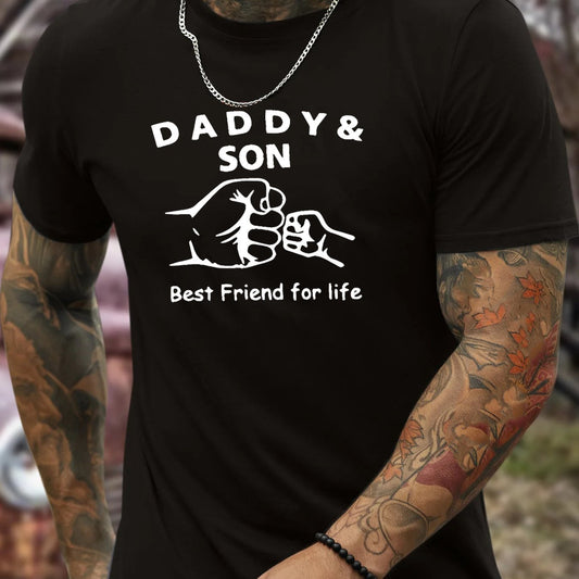 Men's T-shirt, "DADDY & SON" Printed Short Sleeved Comfy Round Neck T-shirt