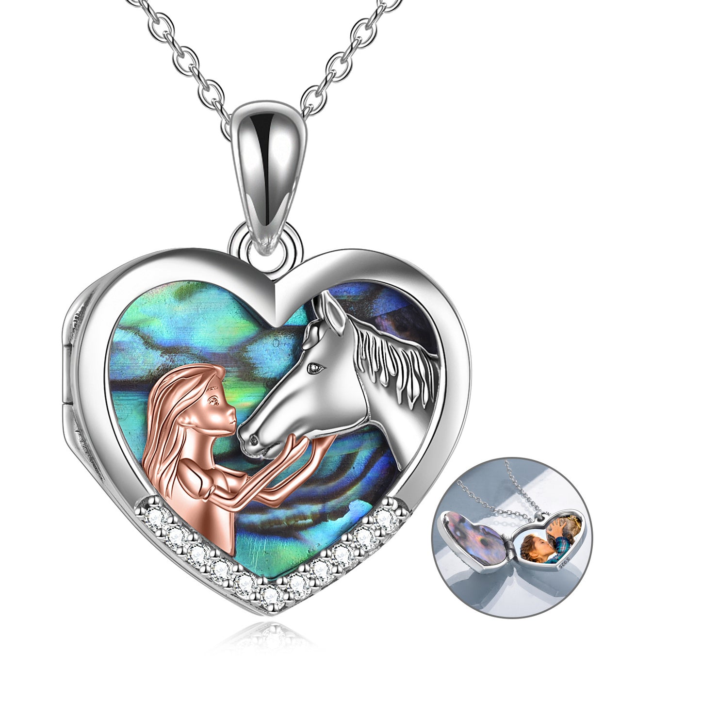 YFN Horse Heart with Girls Pendant Photo Locket Necklace (US only)