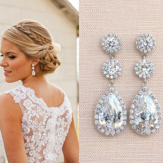 Super Bride Wedding Water Drop Zircon Earrings