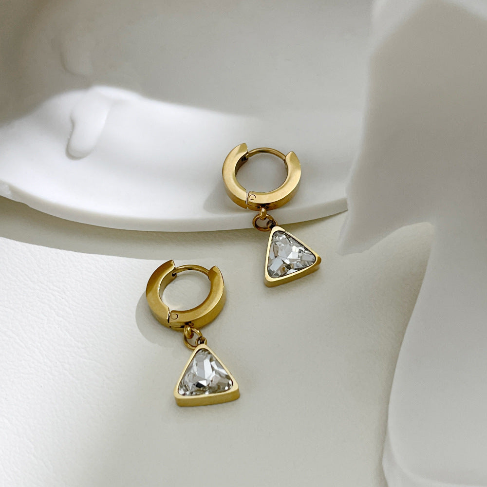 Women's Gold Triangle Zircon Drop Hoop Earrings