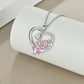 YFN Mom Necklace S925 Sterling Silver Heart CZ Pink Stone Love Mum Pendant Birthstone Jewelry for Women Mother Gifts (US only)