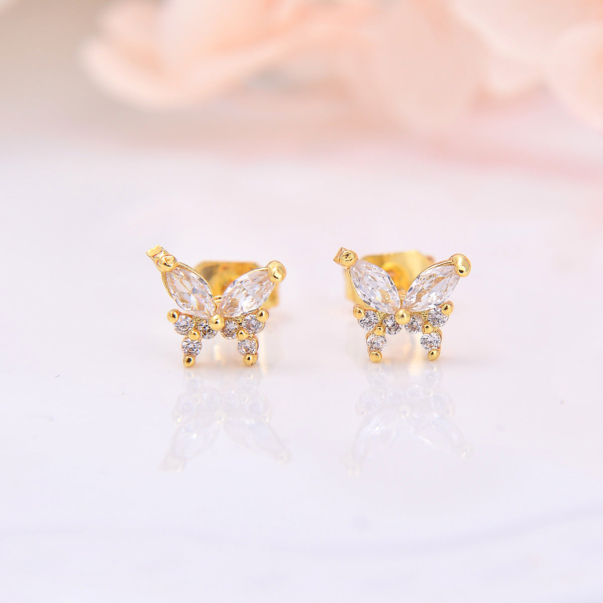 Copper Zircon-encrusted Stud Earrings Ornament