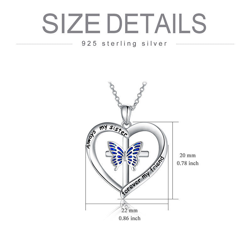 YFN Butterfly Heart Pendant Necklace in White Gold Plated Sterling Silver