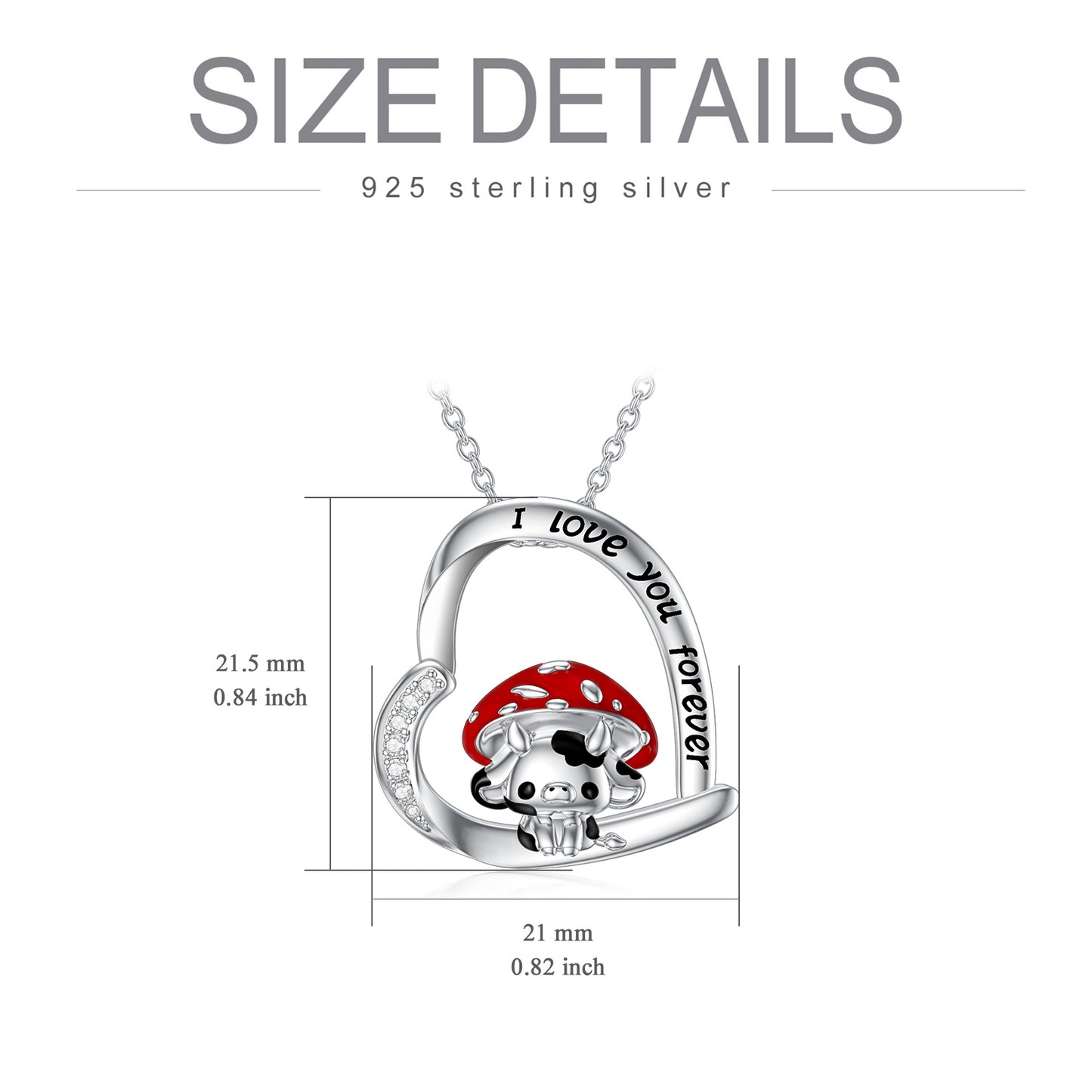 YFN S925 Sterling Silver Mushroom & Cow Pendant Cute Animal Jewelry for Women Girls