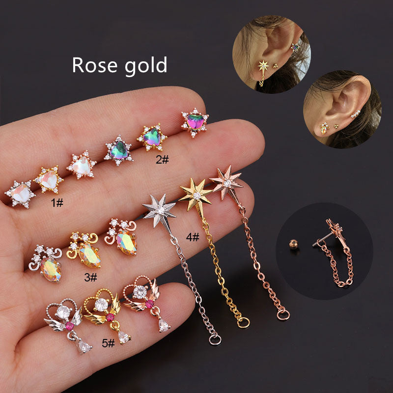 Creative Personality Inlaid Zircon Flower Piercing Earrings