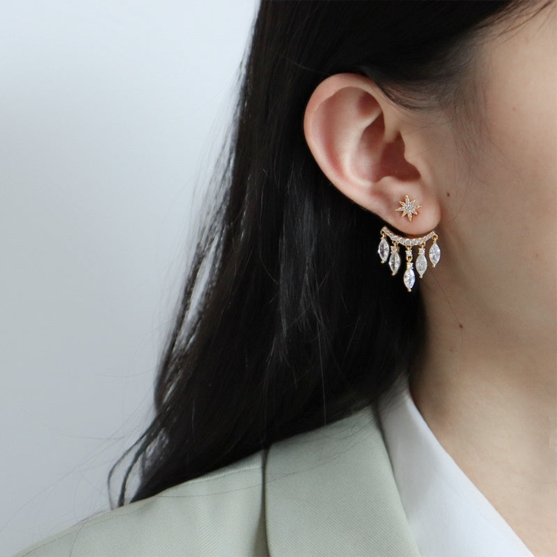 New Retro Eight Awn Star Zircon Earrings Fashion Pendant Stud for Party Gift