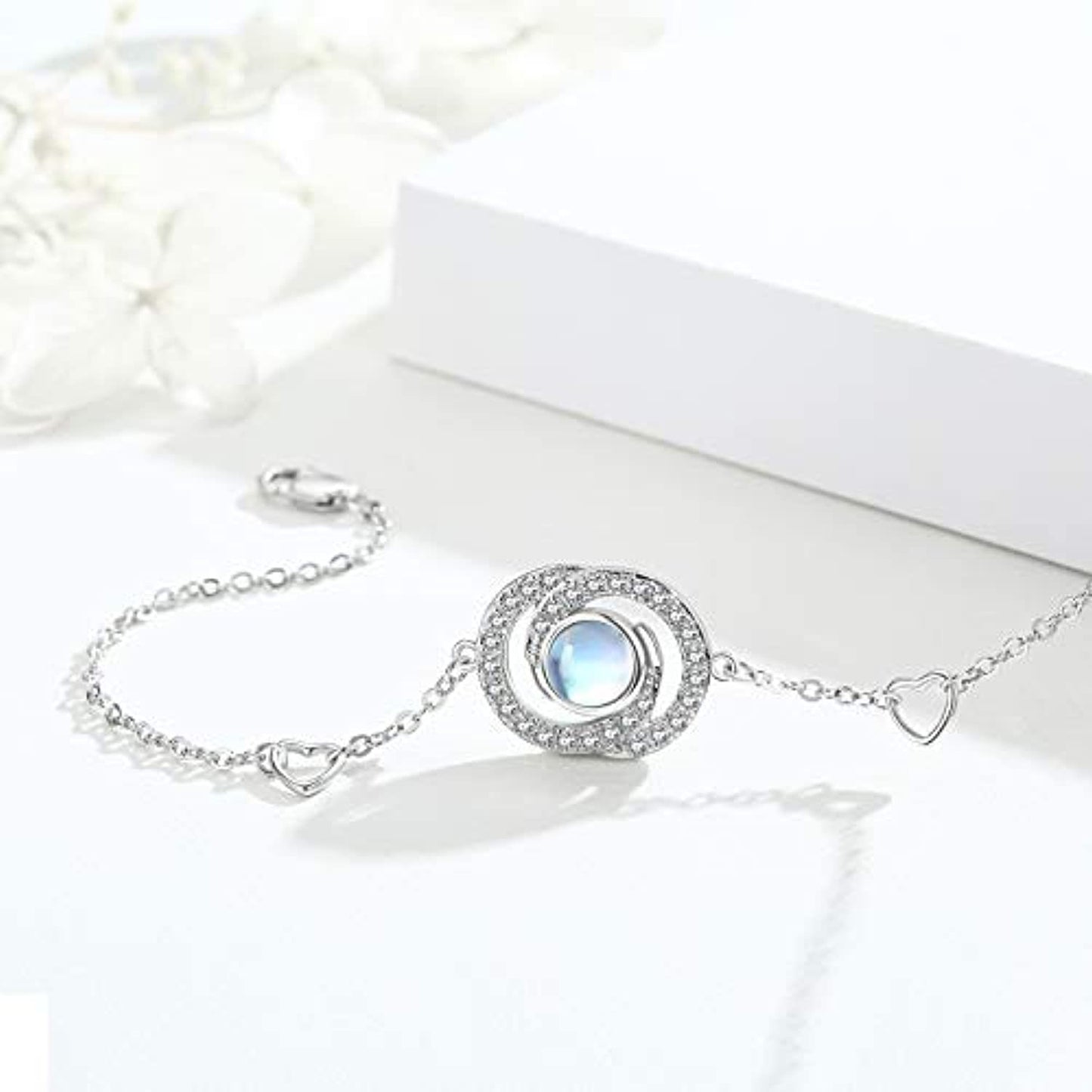 YFN Sterling Silver Moonstone Infinity Symbol Heart Link Bracelet for Birthday Christmas (US only)