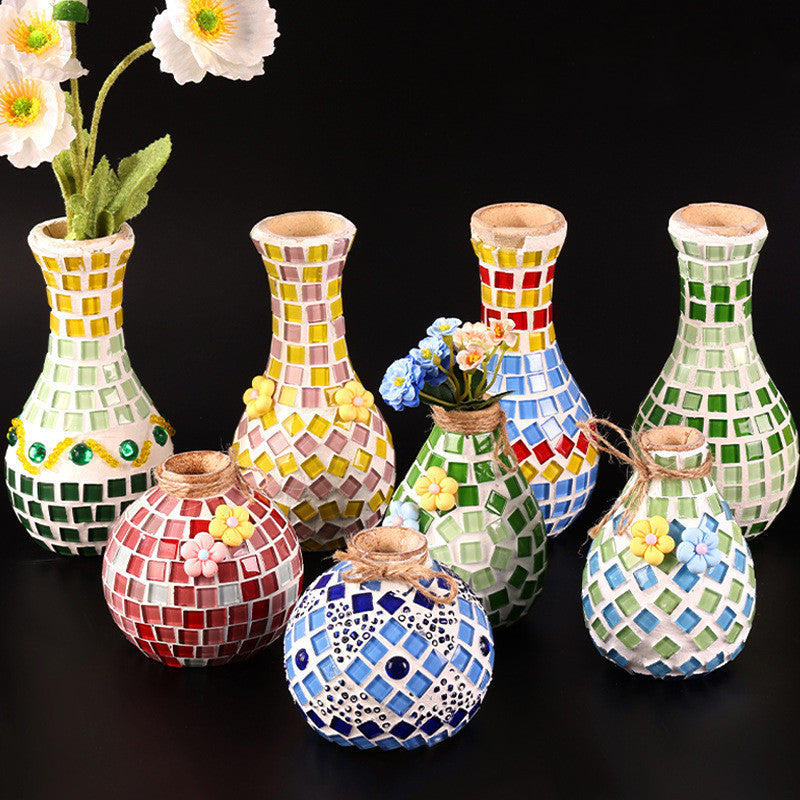 Adding Flowers - DIY Mosaic Vase Handmade Material Kit