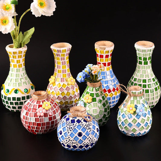 Adding Flowers - DIY Mosaic Vase Handmade Material Kit