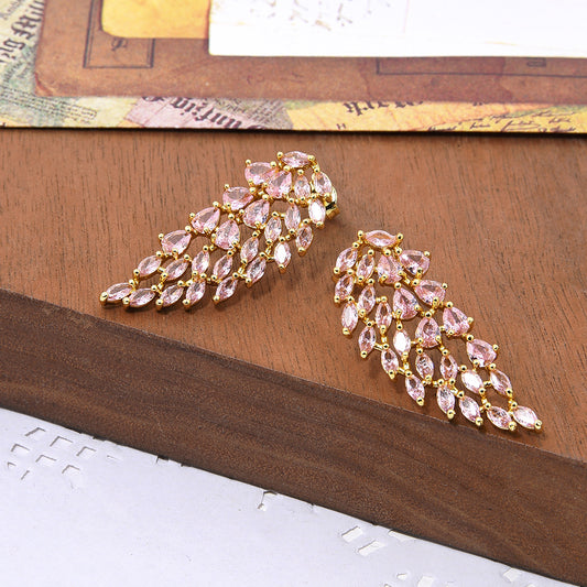 Women's Personalized Fashionable All-match Over Inlaid Zircon Angel Wings Earrings