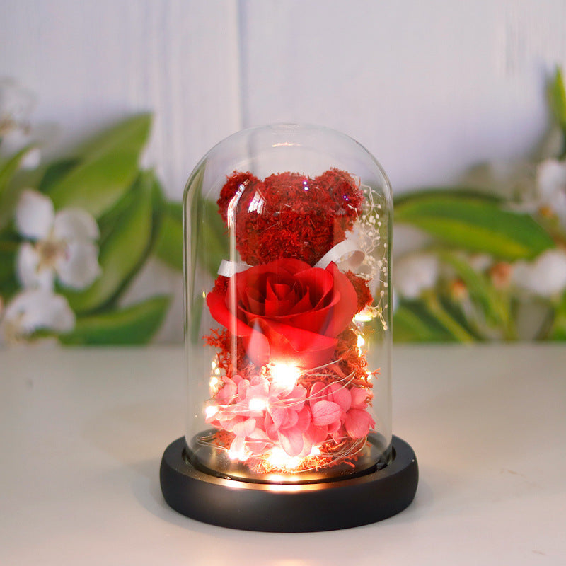 Eternal Preserved Rose Gift Box With Bear & Lights