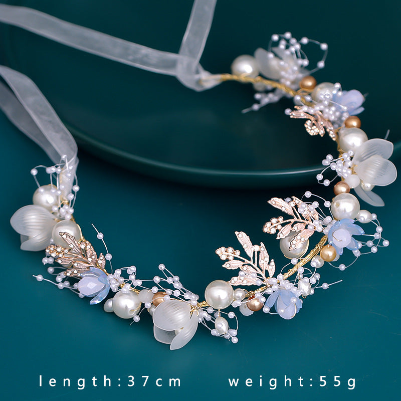 Multicolor Pearl Flower Headband Hand Braided Bridal Headband Tiara