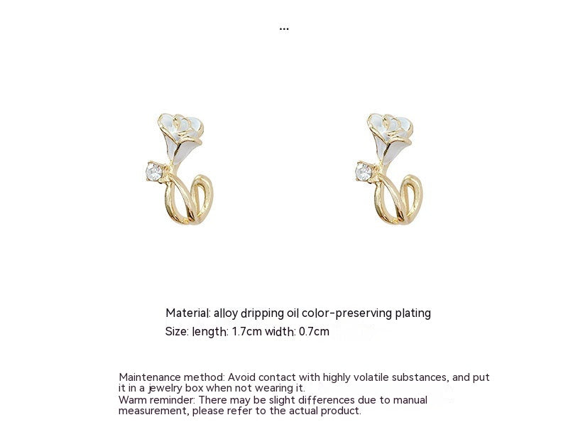 Sterling Silver Needle White Rose Flower Stud Earrings Light Luxury Minority Elegant Zircon
