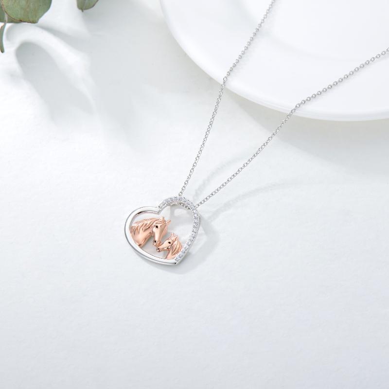 YFN 925 Sterling Silver Mama and Baby Horse Heart Mother Daughter Necklace for Women