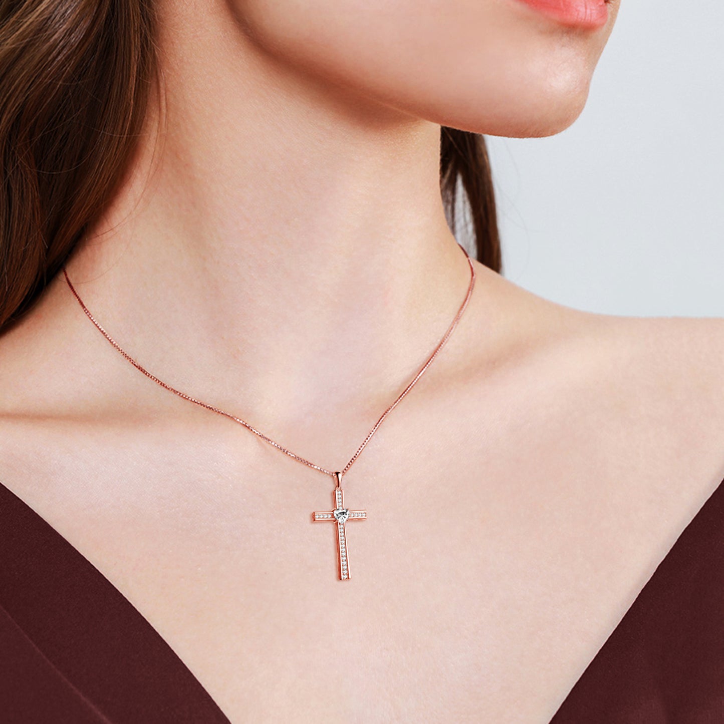 YFN Birthstone Rose Gold Plated Cross Necklace for Women Jewelry Gifts (US only)