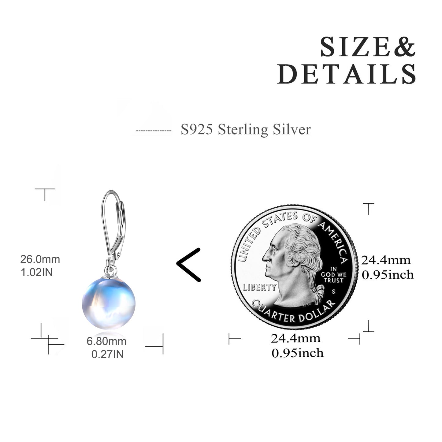 YFN S925 Sterling Silver Moonstone Drop Leverback Earrings Jewelry for Women